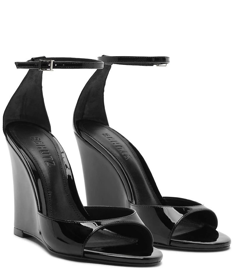 Schutz Scarlett Wedge Patent Leather Ankle Strap Dress Sandals