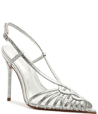 Schutz Seraphine Snake Embossed Metallic Leather Pointed Peep Toe Dress Sandals