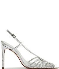 Schutz Seraphine Snake Embossed Metallic Leather Pointed Peep Toe Dress Sandals