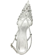 Schutz Seraphine Snake Embossed Metallic Leather Pointed Peep Toe Dress Sandals