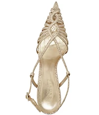 Schutz Seraphine Snake Embossed Metallic Leather Pointed Peep Toe Dress Sandals