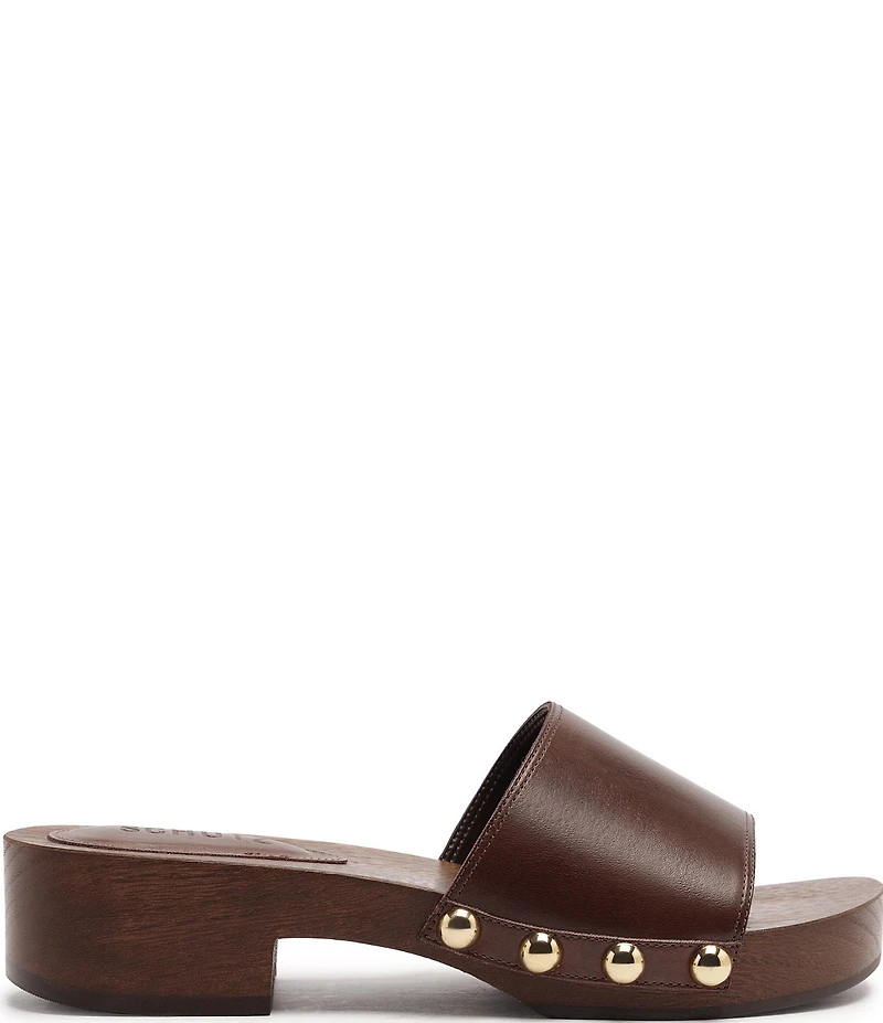 Schutz Shayla Leather Studded Band Slide Sandals