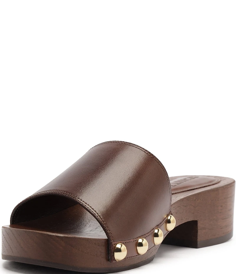 Schutz Shayla Leather Studded Band Slide Sandals
