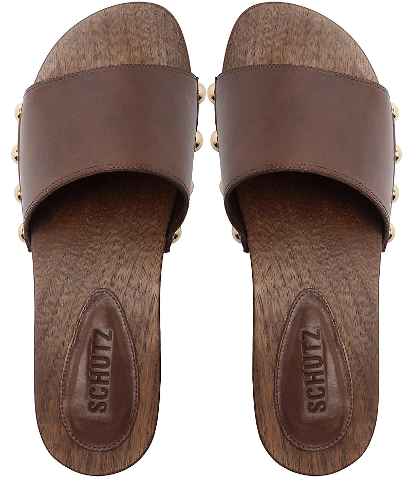 Schutz Shayla Leather Studded Band Slide Sandals