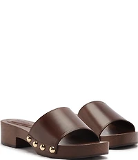Schutz Shayla Leather Studded Band Slide Sandals