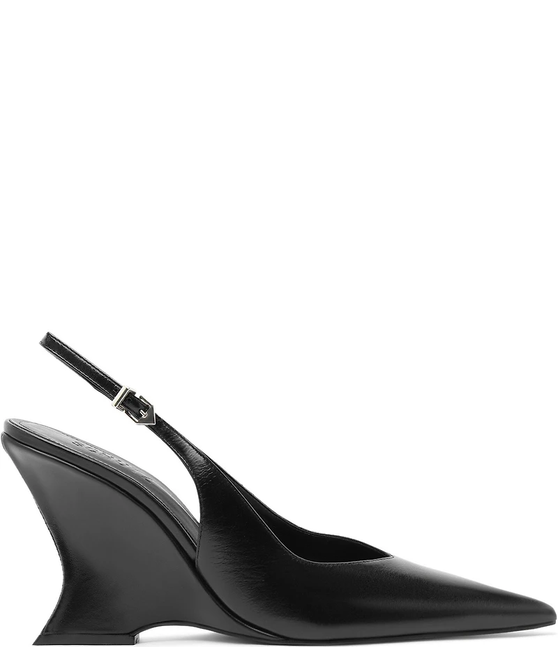 Schutz Siena Buckle Leather Slingback Wedge Pumps
