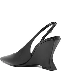 Schutz Siena Buckle Leather Slingback Wedge Pumps