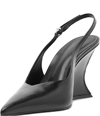 Schutz Siena Buckle Leather Slingback Wedge Pumps