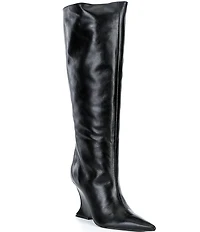 Schutz Siena Leather Knee High Wedge Boots