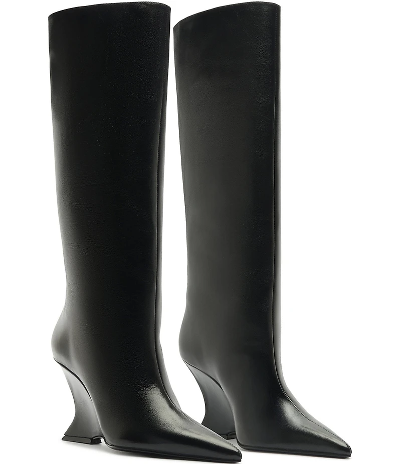 Schutz Siena Leather Knee High Wedge Boots
