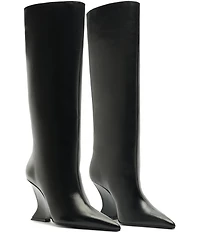 Schutz Siena Leather Knee High Wedge Boots