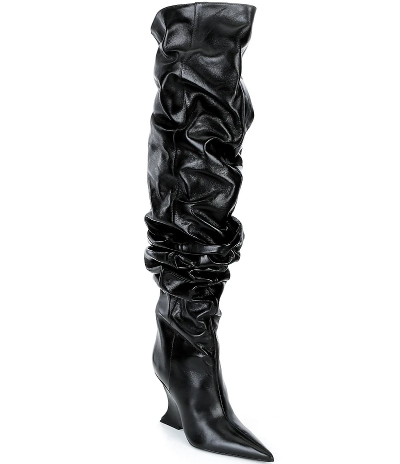 Schutz Siena Leather Over The Knee Slouch Wedge Boots