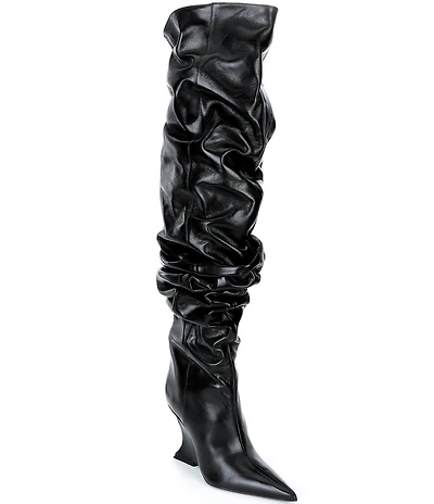 Schutz Siena Leather Over The Knee Slouch Wedge Boots