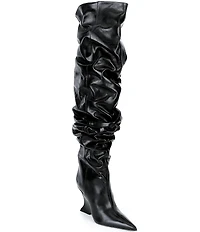 Schutz Siena Leather Over The Knee Slouch Wedge Boots