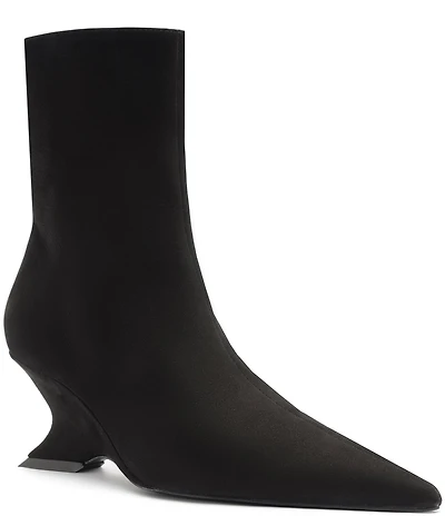 Schutz Siena Mid Nubuck Suede Pointed Toe Sculpted Wedge Booties