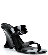 Schutz Siena Patent Leather Sculpted Wedge Dress Slides