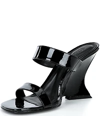 Schutz Siena Patent Leather Sculpted Wedge Dress Slides