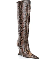Schutz Siena Snake Print Leather Knee High Wedge Boots