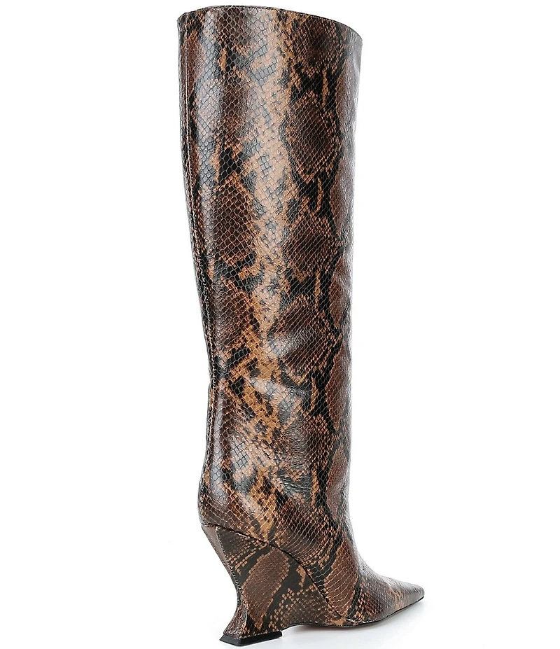 Schutz Siena Snake Print Leather Knee High Wedge Boots