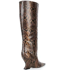 Schutz Siena Snake Print Leather Knee High Wedge Boots
