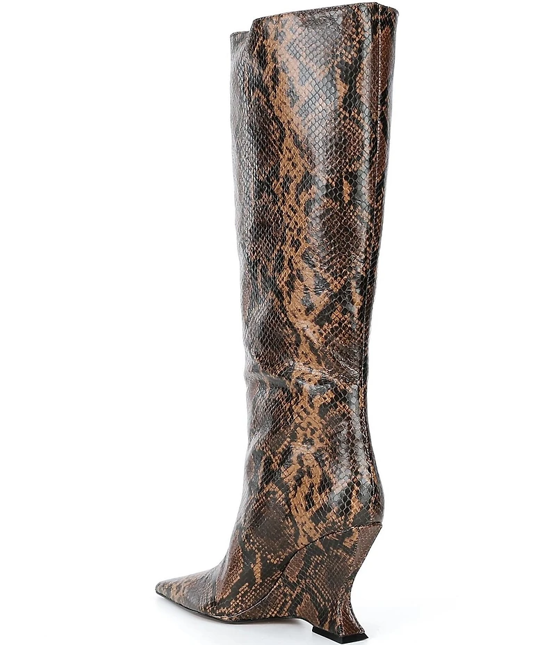 Schutz Siena Snake Print Leather Knee High Wedge Boots