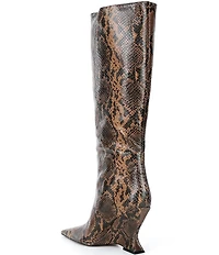 Schutz Siena Snake Print Leather Knee High Wedge Boots