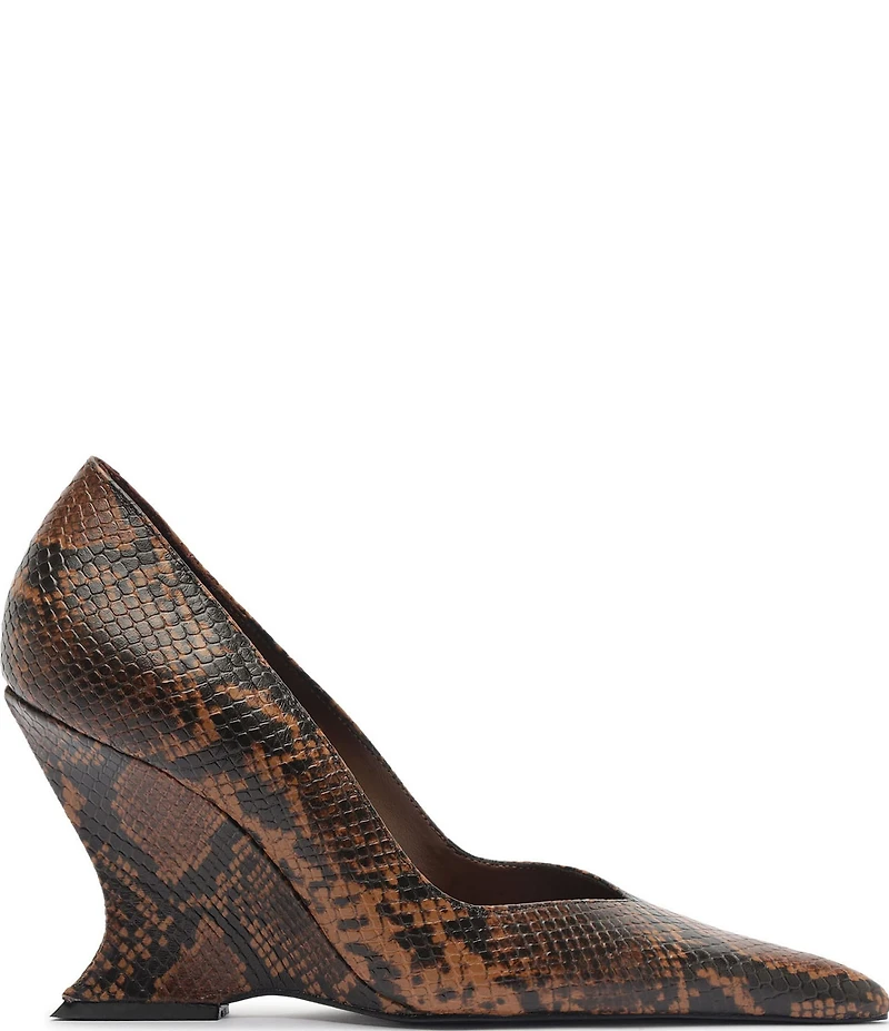 Schutz Siena Snake Print Leather Pointed Toe Sculpted Wedge Dress Pumps