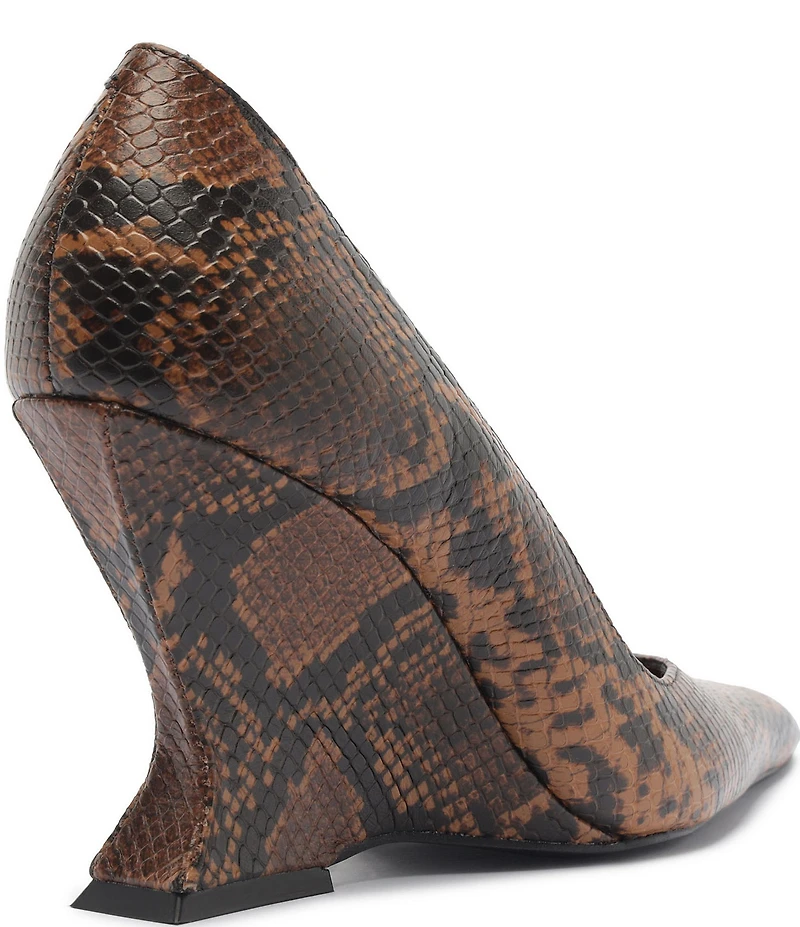 Schutz Siena Snake Print Leather Pointed Toe Sculpted Wedge Dress Pumps