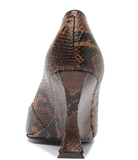 Schutz Siena Snake Print Leather Pointed Toe Sculpted Wedge Dress Pumps