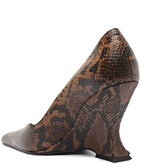 Schutz Siena Snake Print Leather Pointed Toe Sculpted Wedge Dress Pumps