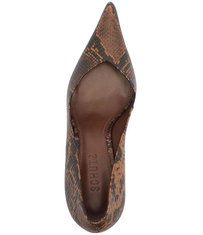 Schutz Siena Snake Print Leather Pointed Toe Sculpted Wedge Dress Pumps