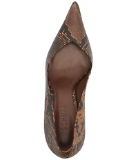 Schutz Siena Snake Print Leather Pointed Toe Sculpted Wedge Dress Pumps