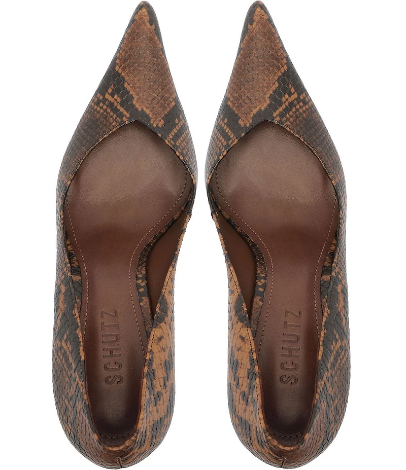 Schutz Siena Snake Print Leather Pointed Toe Sculpted Wedge Dress Pumps