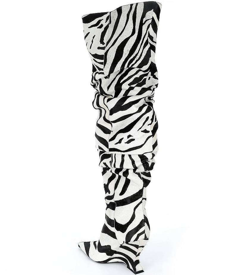 Schutz Siena Zebra Print Fur Over The Knee Slouch Wedge Boots