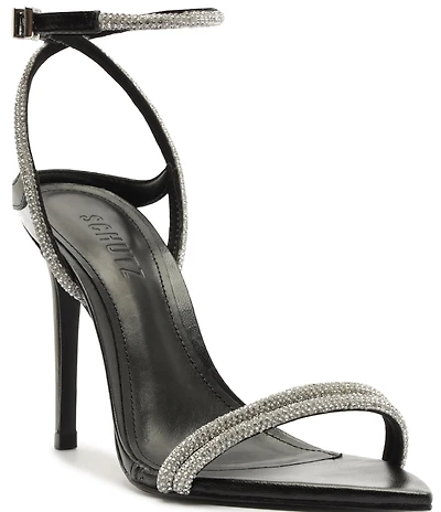 Schutz Skye Shine Crystal Embellished Ankle Strap Dress Sandals