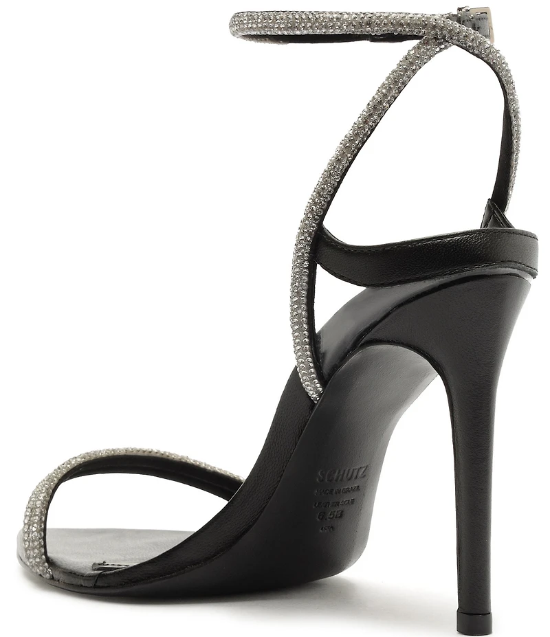 Schutz Skye Shine Crystal Embellished Ankle Strap Dress Sandals