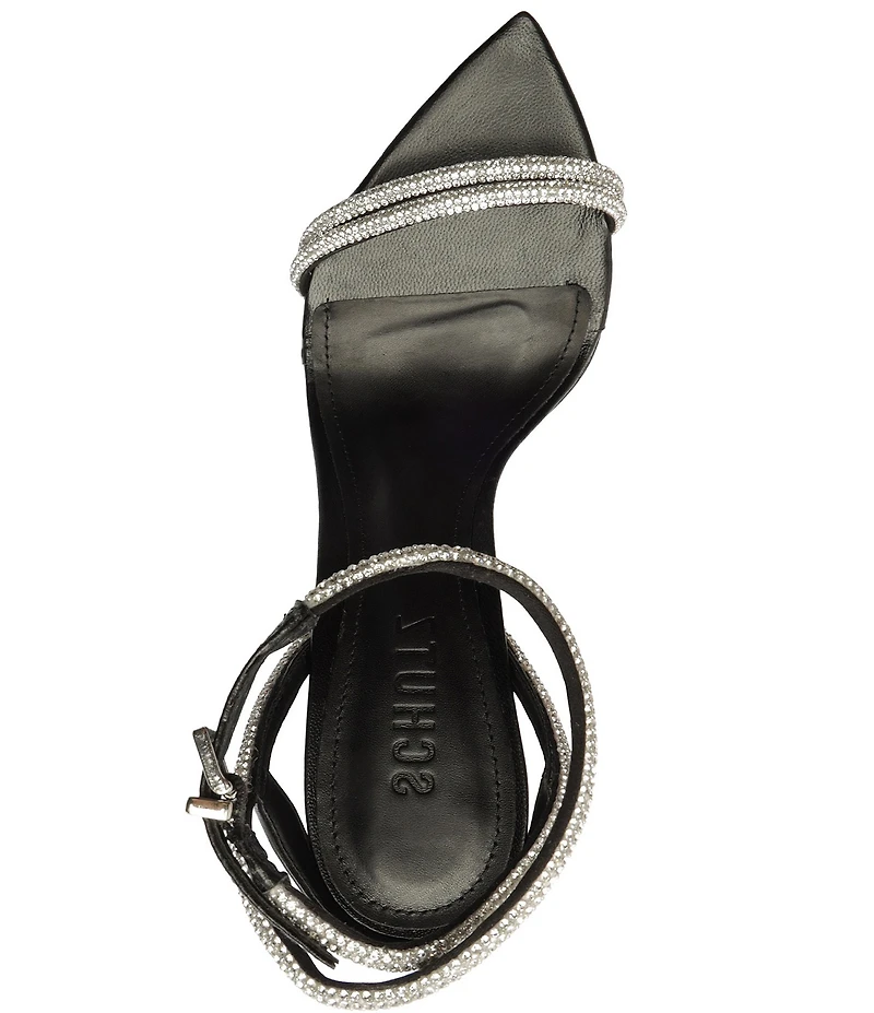 Schutz Skye Shine Crystal Embellished Ankle Strap Dress Sandals