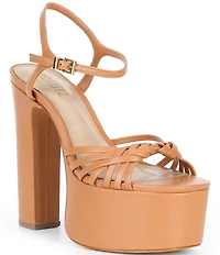 Schutz Tara Leather Ankle Strap Platform Block Heel Sandals