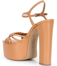 Schutz Tara Leather Ankle Strap Platform Block Heel Sandals