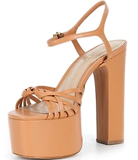 Schutz Tara Leather Ankle Strap Platform Block Heel Sandals