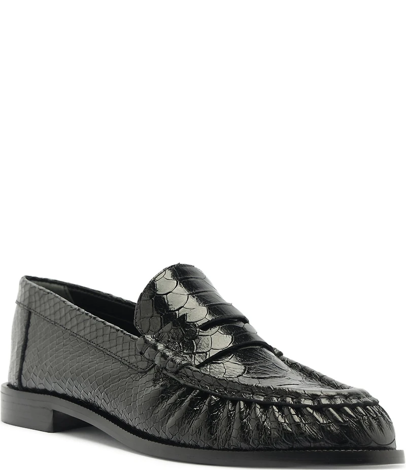 Schutz Tyche Snake Embossed Leather Penny Loafers