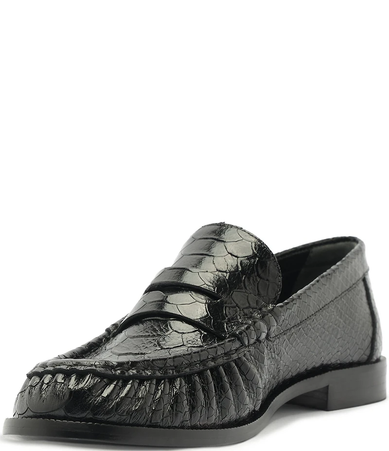 Schutz Tyche Snake Embossed Leather Penny Loafers