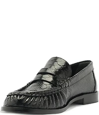 Schutz Tyche Snake Embossed Leather Penny Loafers