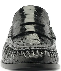 Schutz Tyche Snake Embossed Leather Penny Loafers