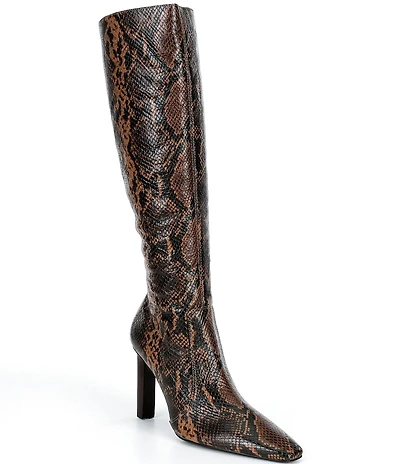 Schutz Ulla Up Snake Print Leather Tall Boots