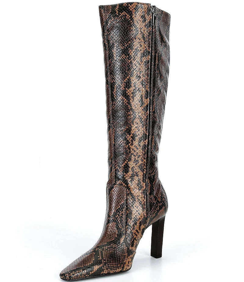 Schutz Ulla Up Snake Print Leather Tall Boots