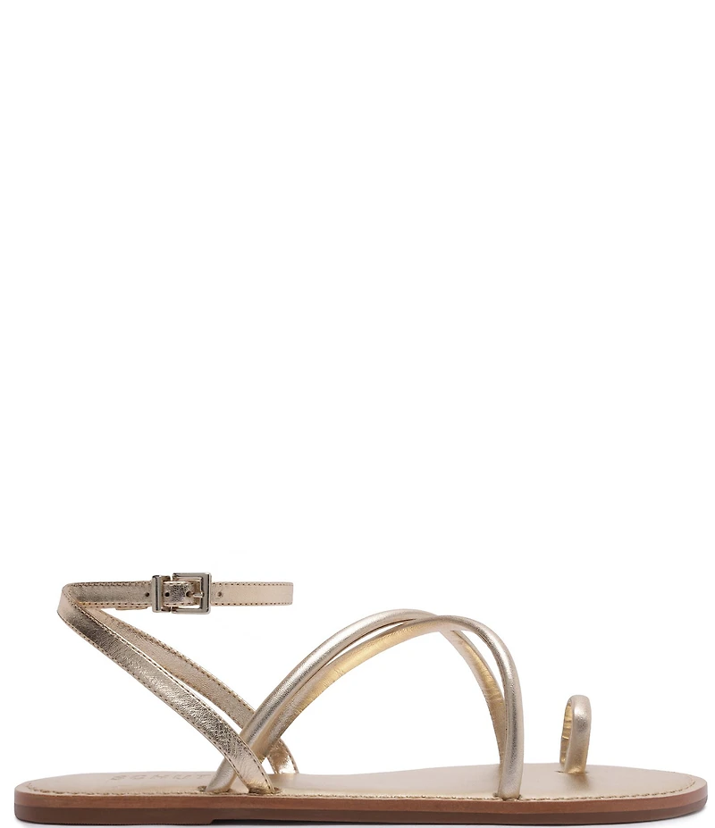 Schutz Valeria Leather Ankle Strap Toe Ring Flat Sandals