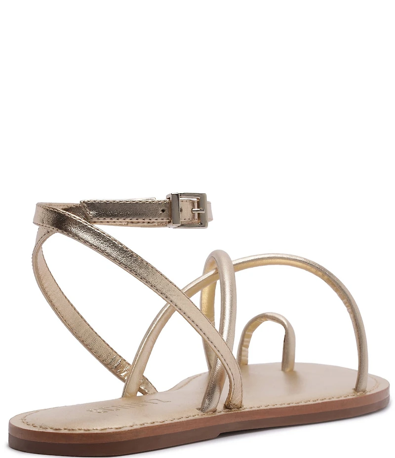 Schutz Valeria Leather Ankle Strap Toe Ring Flat Sandals