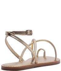 Schutz Valeria Leather Ankle Strap Toe Ring Flat Sandals