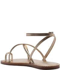 Schutz Valeria Leather Ankle Strap Toe Ring Flat Sandals
